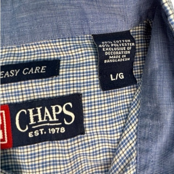 Chaps Ralph Lauren Button Up Shirt Mens Large Blue Check Short Sleeve Casual - Picture 6 of 9